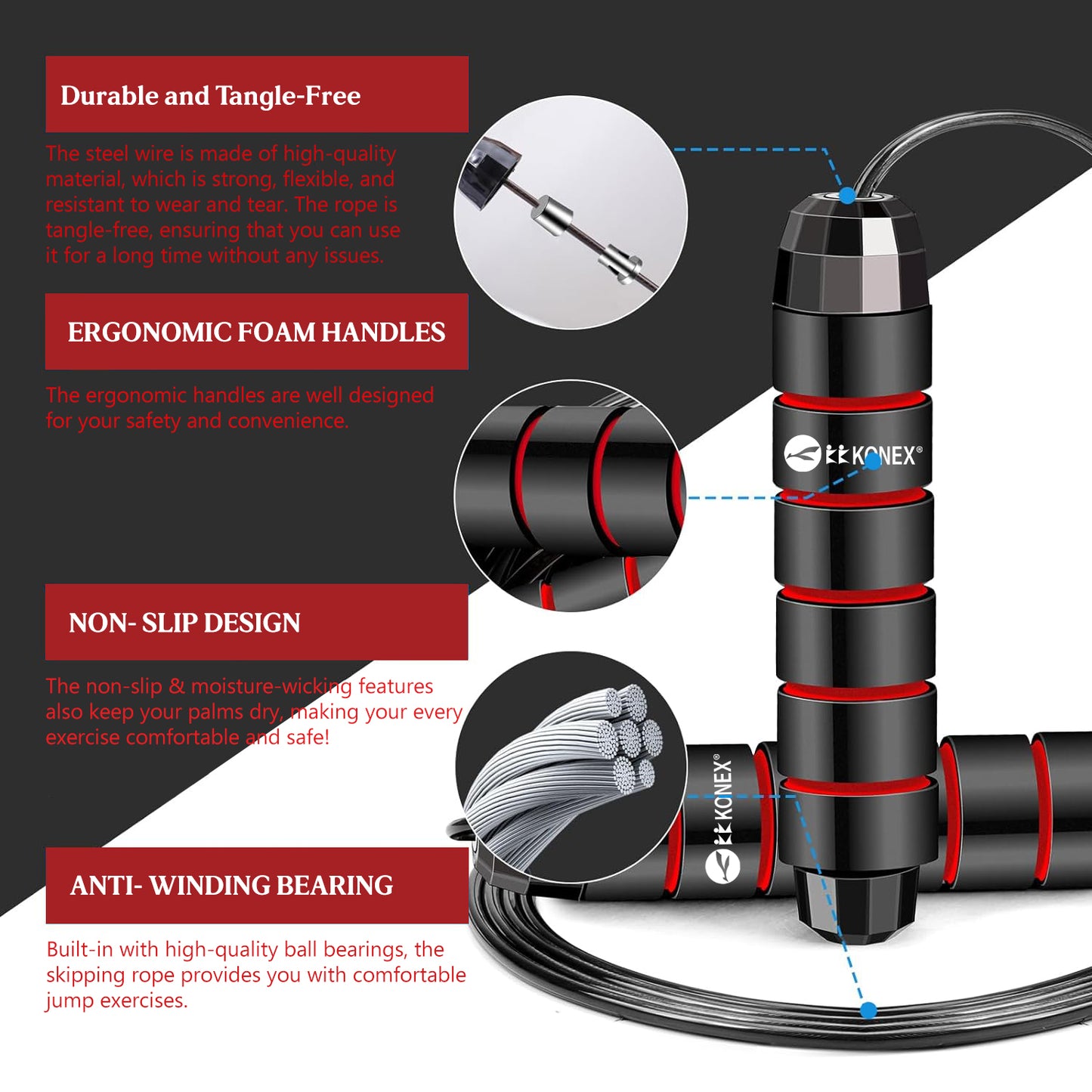 High-Speed Skipping Rope with Foam Padded Handles (1 Pc)