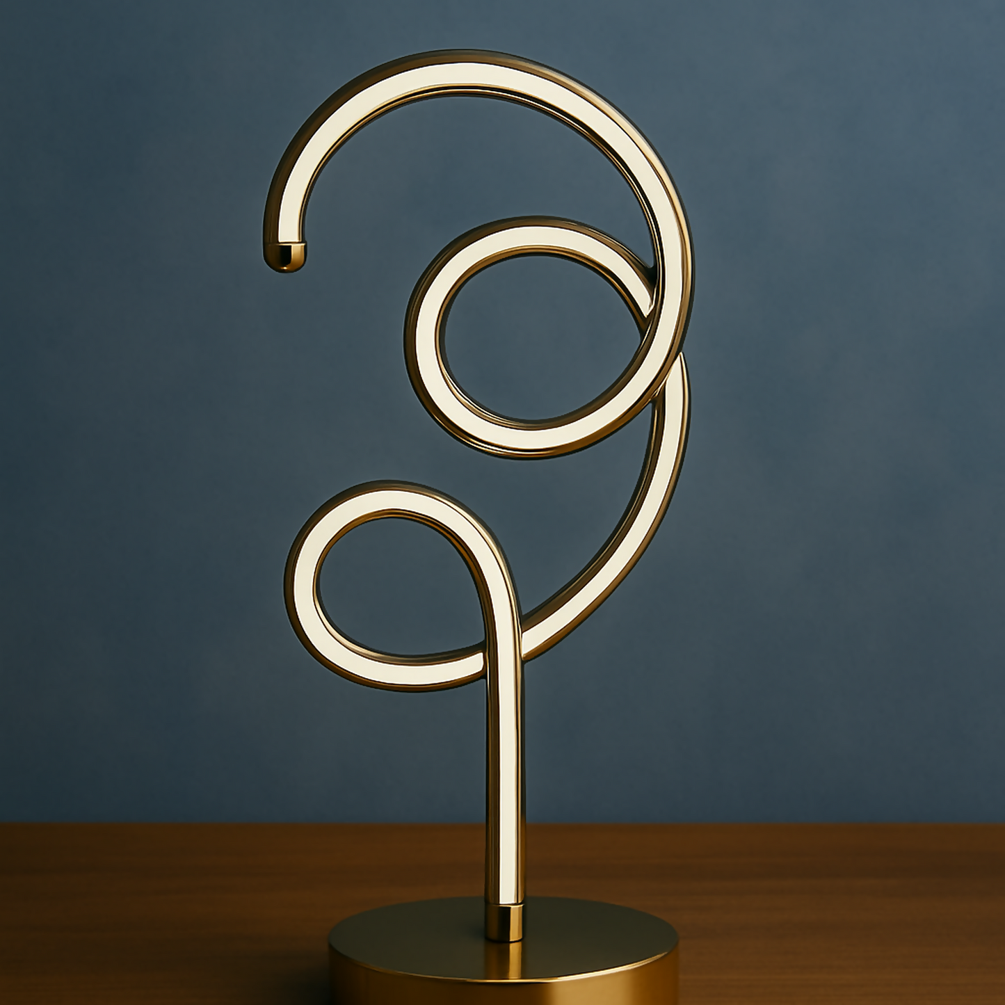 Modern Luxury Spiral LED Table Lamp for Home Décor | Golden Metal Artistic Spiral Design Ambient Light | Warm LED Mood Night Lamp for Bedroom, Living Room, Side Table, Office Decoration | Energy-Efficient Decorative Desk Lamp