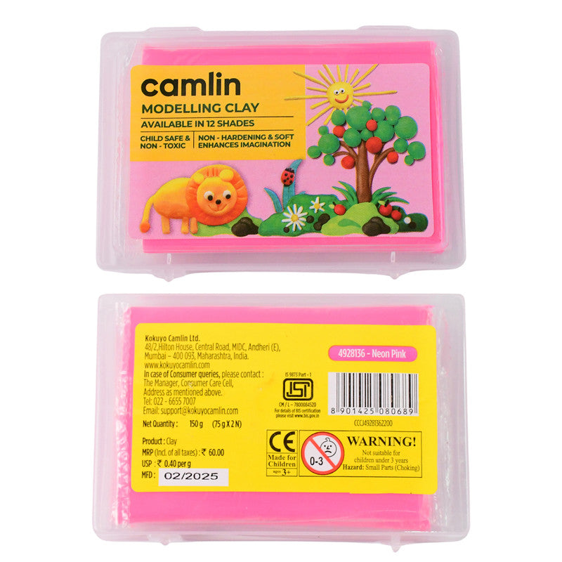 Camlin Modelling Clay – 150 gm Pink Color Soft and Reusable Clay for Creative Crafting