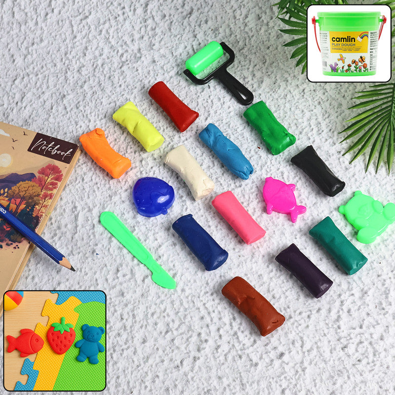 Camlin Play Dough – 12 Assorted Shades, Non-Toxic Soft Modelling Clay with Tools for Kids’ Creative Play – Bucket Pack