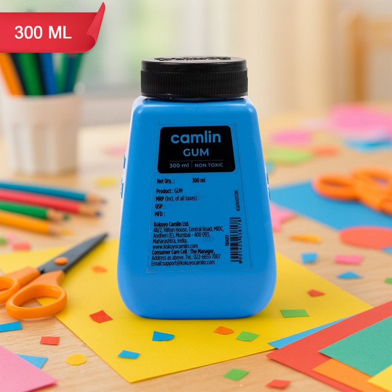 Camlin Gum Adhesive 300 ml – Non-Toxic Glue with Brush Applicator for Paper & Craft Work