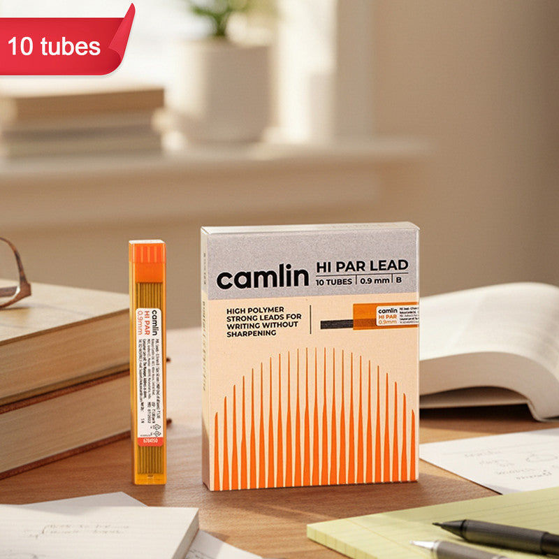 Camlin Hi-Par 0.9 mm Mechanical Pencil Leads – High Polymer Strong Leads for Smooth Writing (Pack of 10 Tubes, 5 Leads in Each)