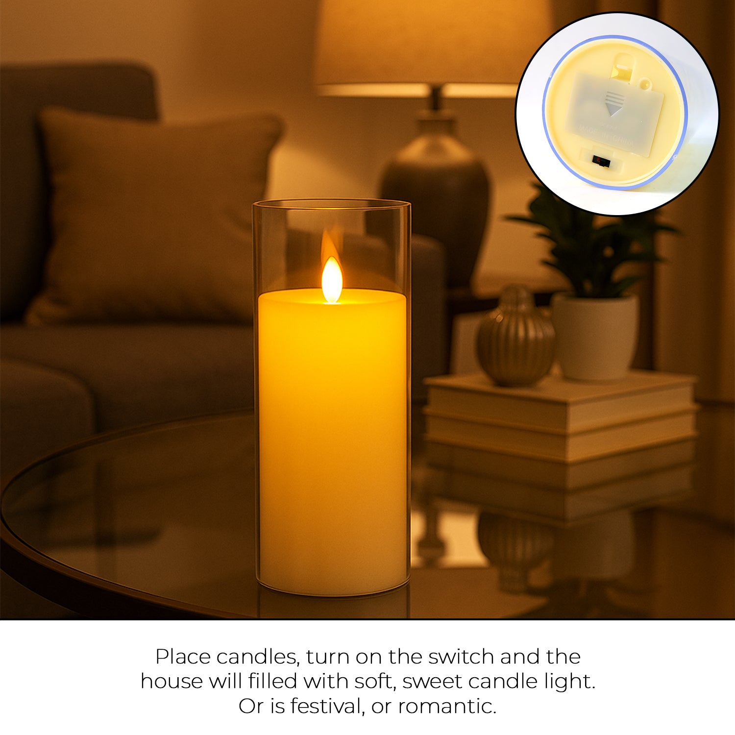 LED Flameless Candle Light with Realistic Flickering Flame Effect in Glass Cover (1 Pc)