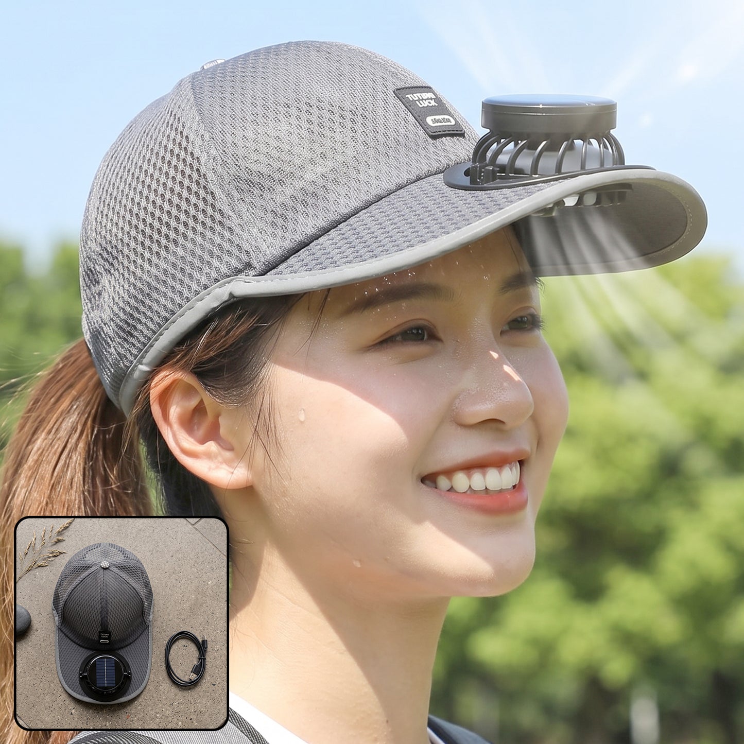 Solar Powered Cooling Fan Cap Rechargeable Baseball Sun Hat for Outdoor (1 Pc)
