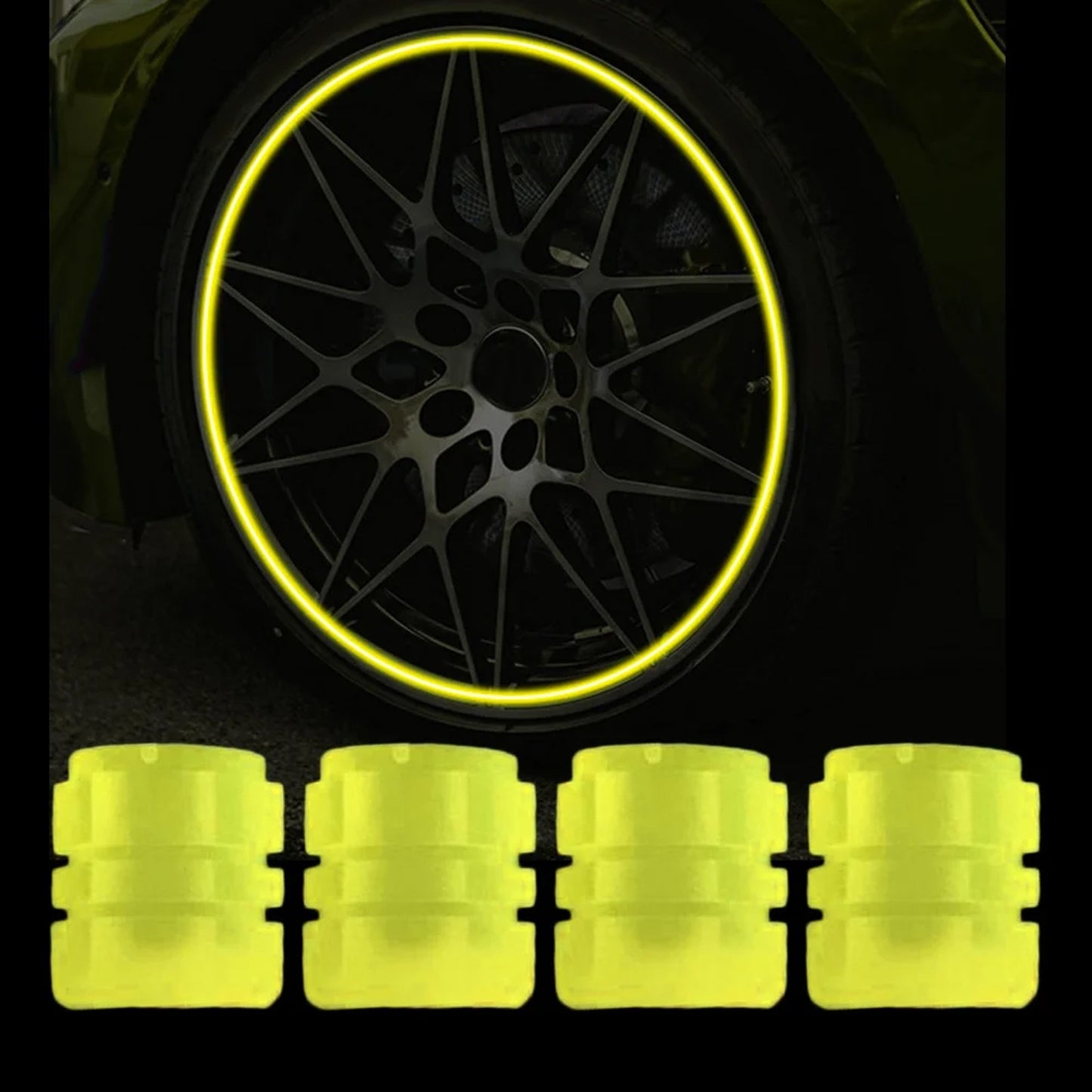 Luminous Tyre Valve Caps – Glow-in-the-Dark Air Stem Covers (4 Pcs / Mix Colour)