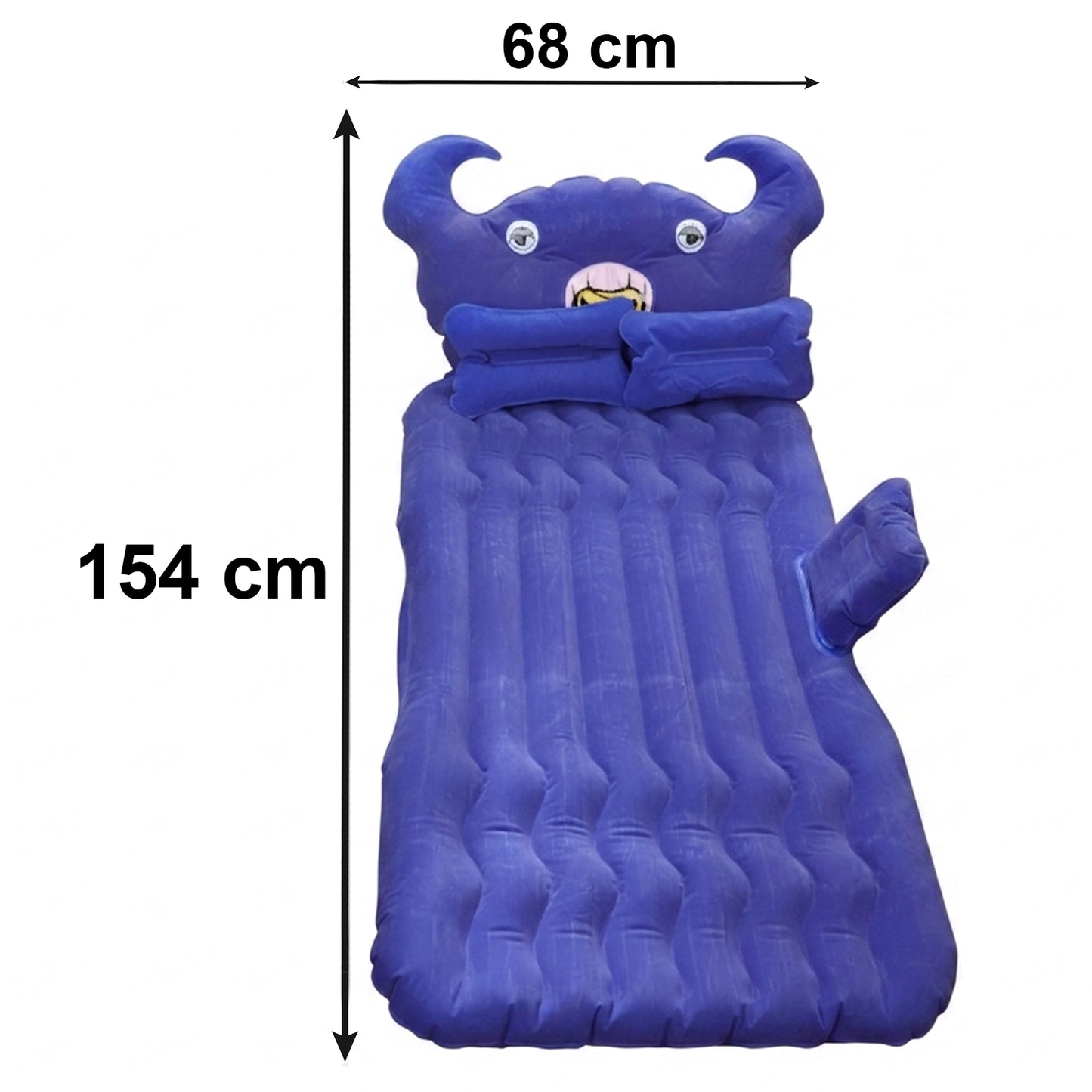 Blue inflatable car mattress partially inflated