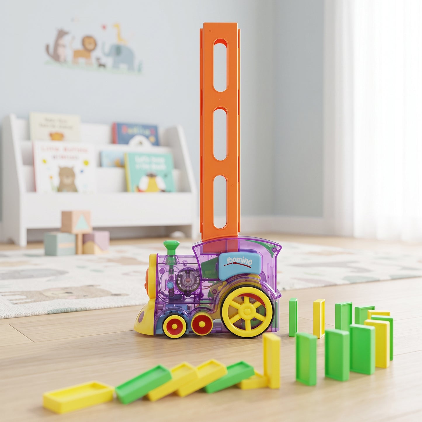 Automatic Domino Laying Train Engine Toy with Light and Music for Kids (1 Pc)