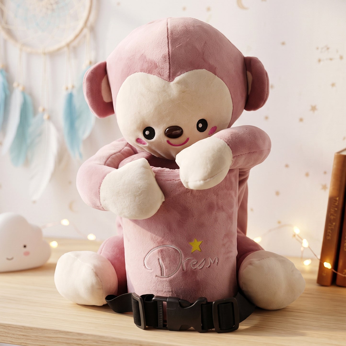 Car Trash Can and Tissue Box Holder Cute Plush Monkey Dustbin Organizer (1 Pc)