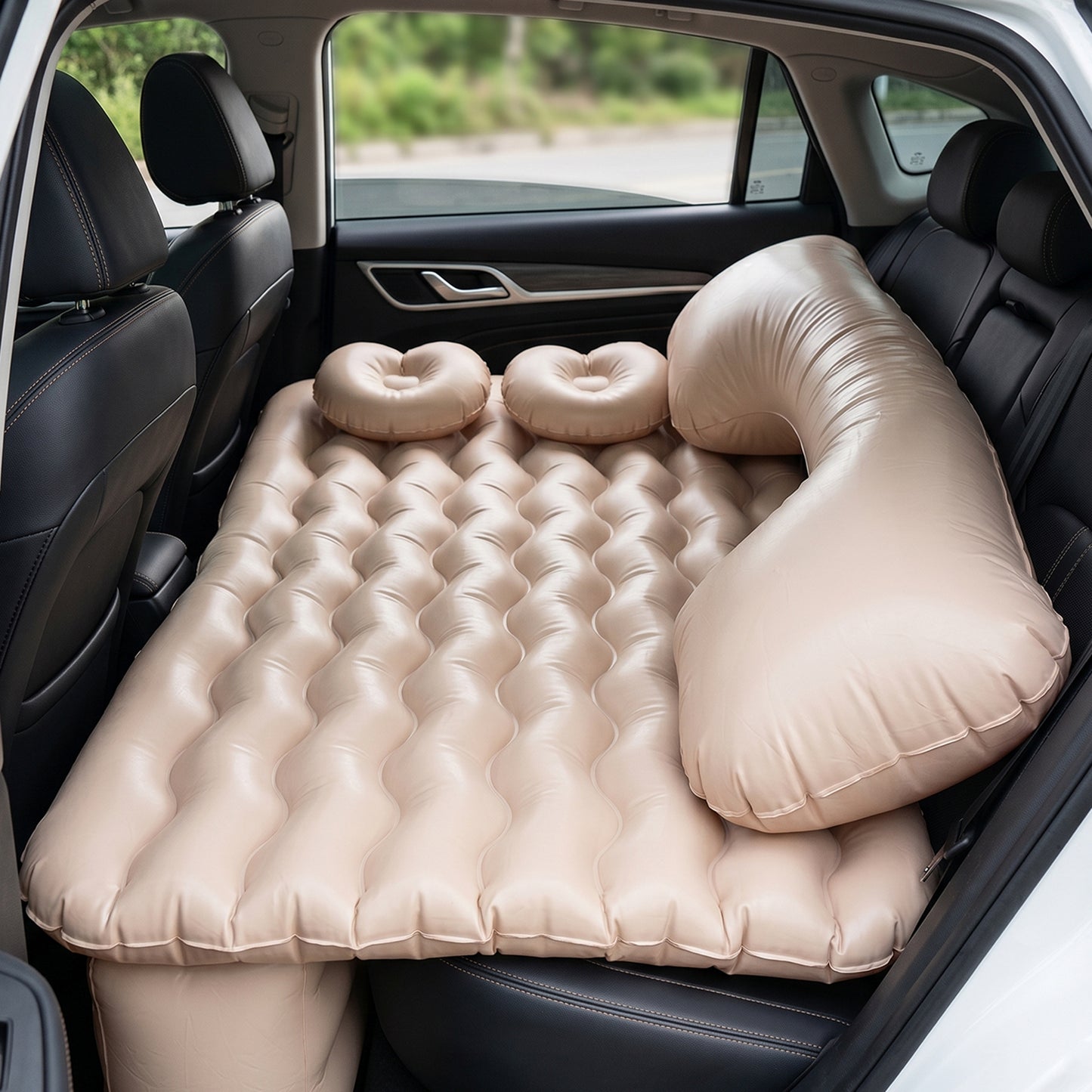Car air mattress set with inflatable pillows and pump