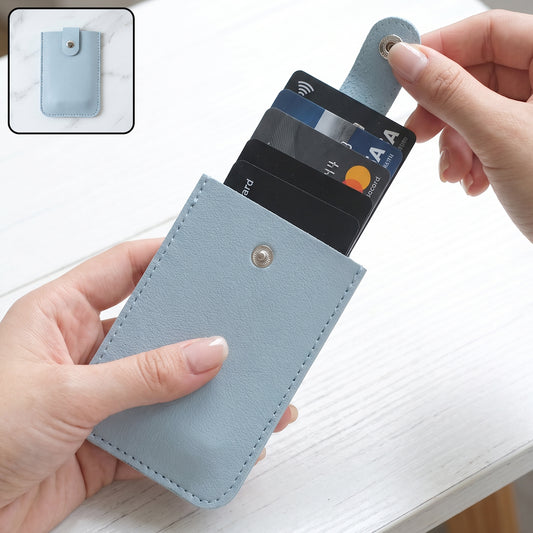 PU leather snap button pull out card holder wallet