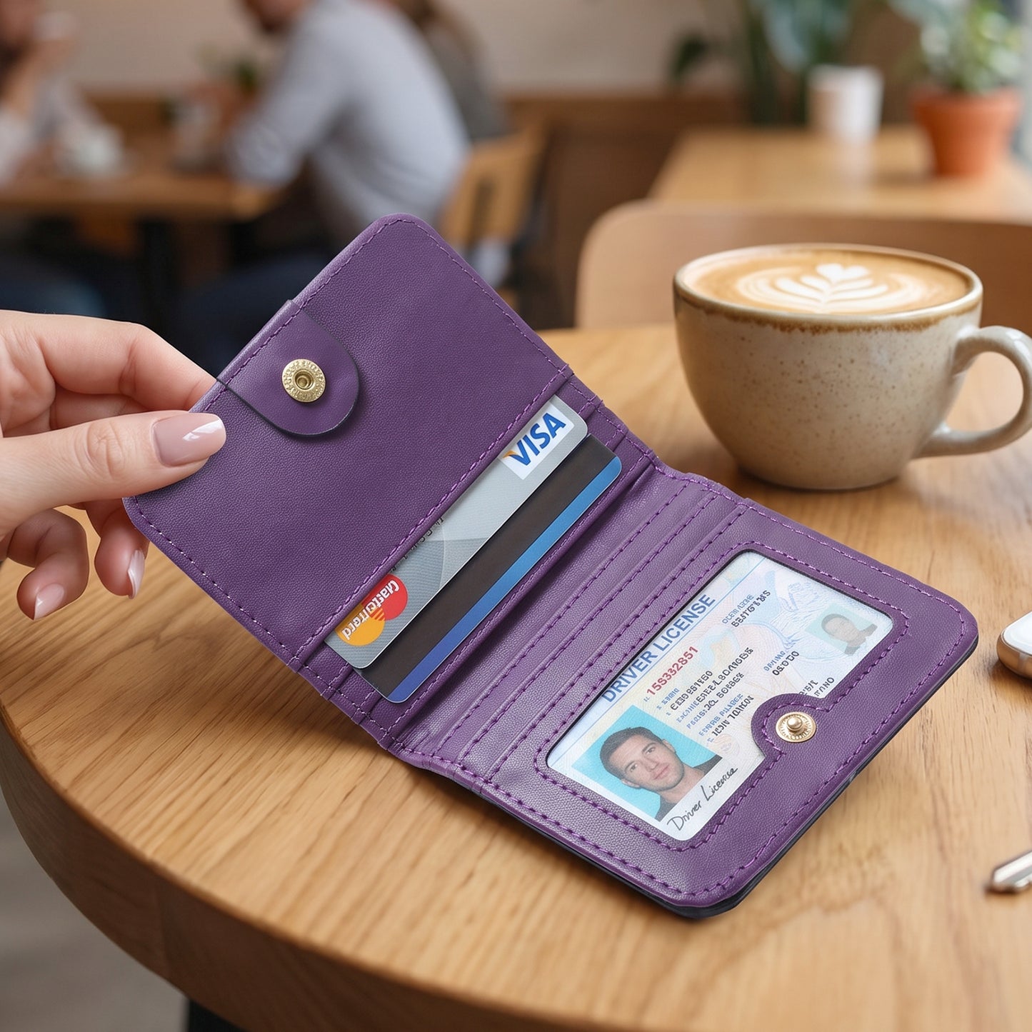 Compact PU Leather Bifold Wallet with Coin Zip Card Slots and ID Window (1 Pc)