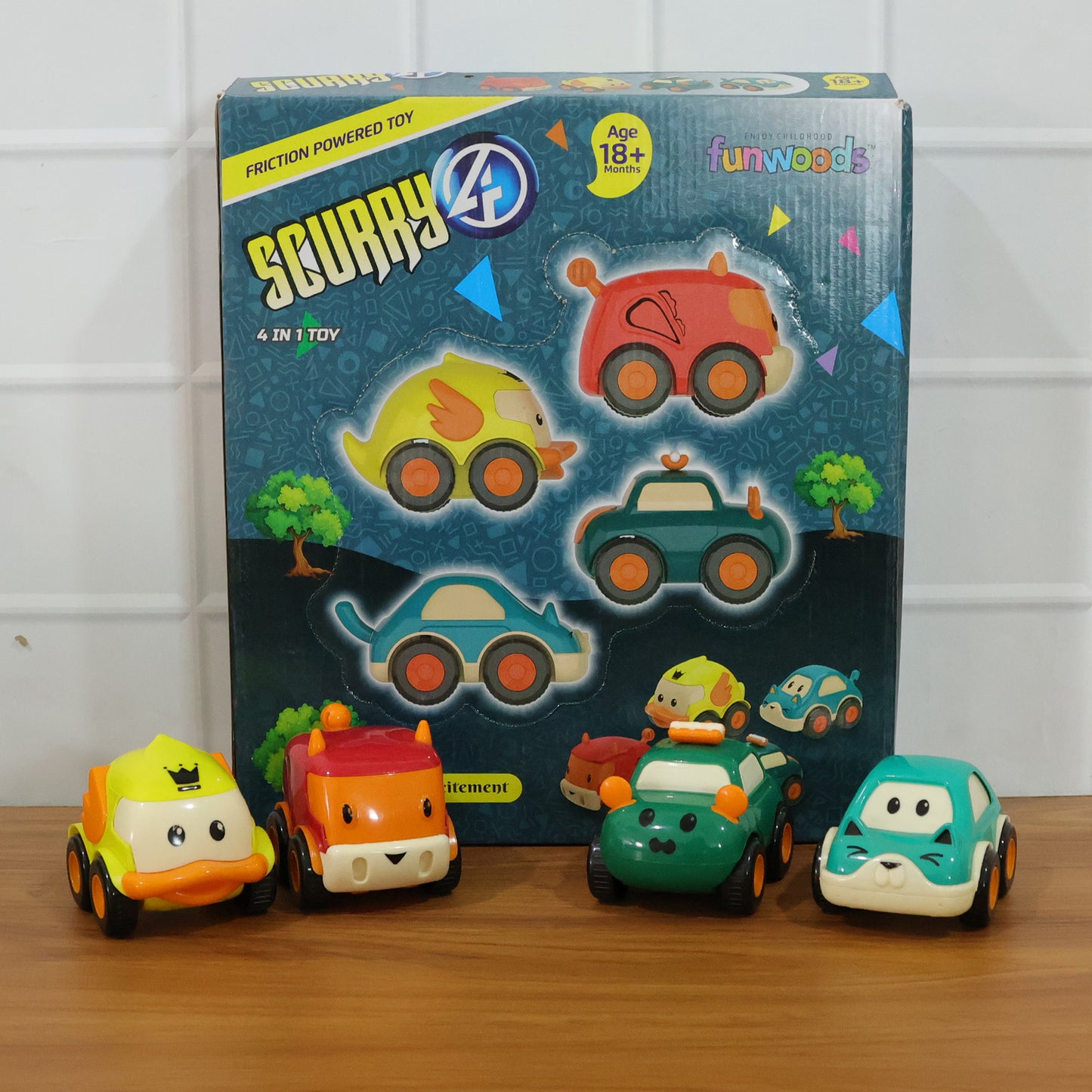 Funwoods Animal Cartoon Pull-Back Toy Car Set Pack 4 Pc