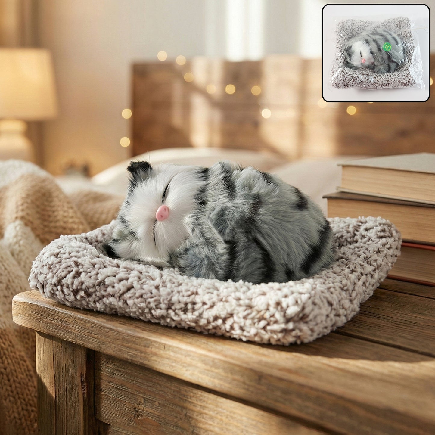 Soft Plush Cute Closed-Eye Cat Car Dashboard Showpiece Toy (1 Pc)