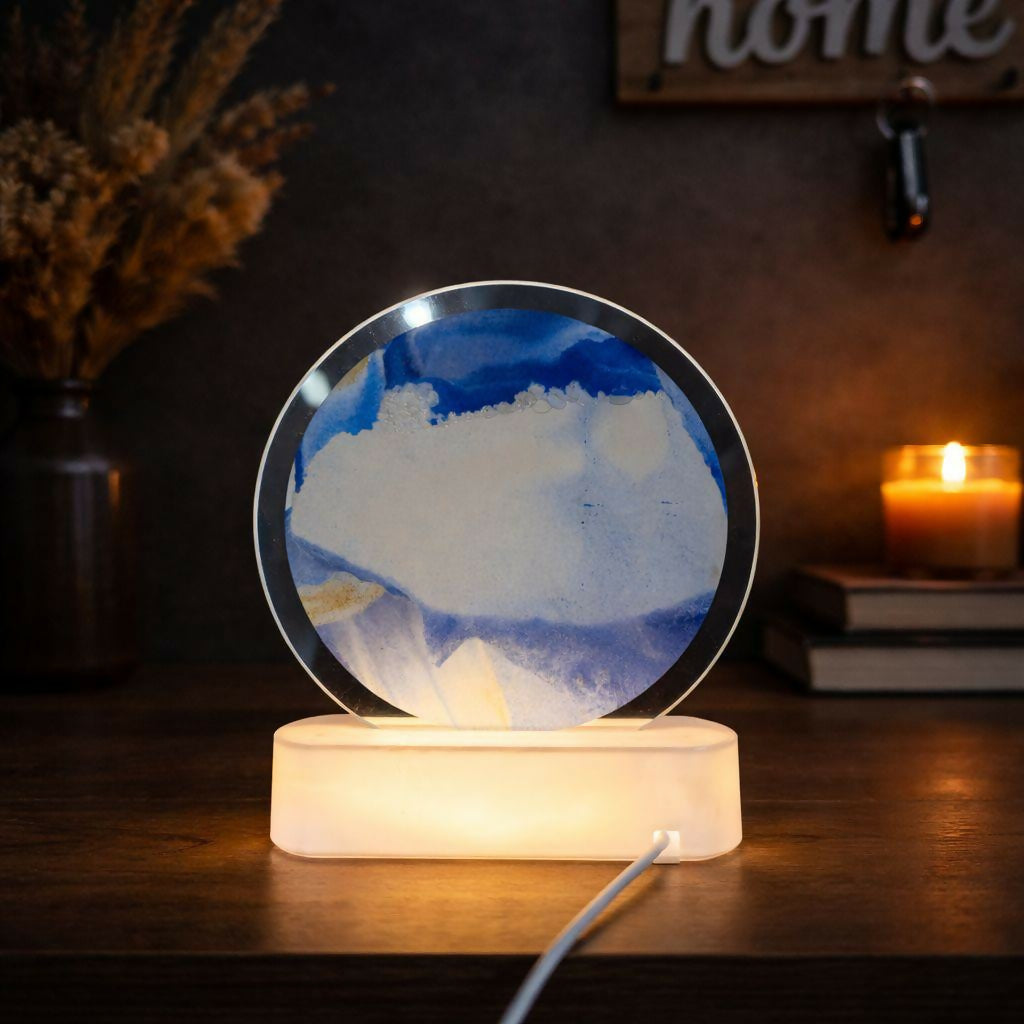 LED Round Static Blue Sand Art Lamp | Ambient Decorative Night Light Home Décor
