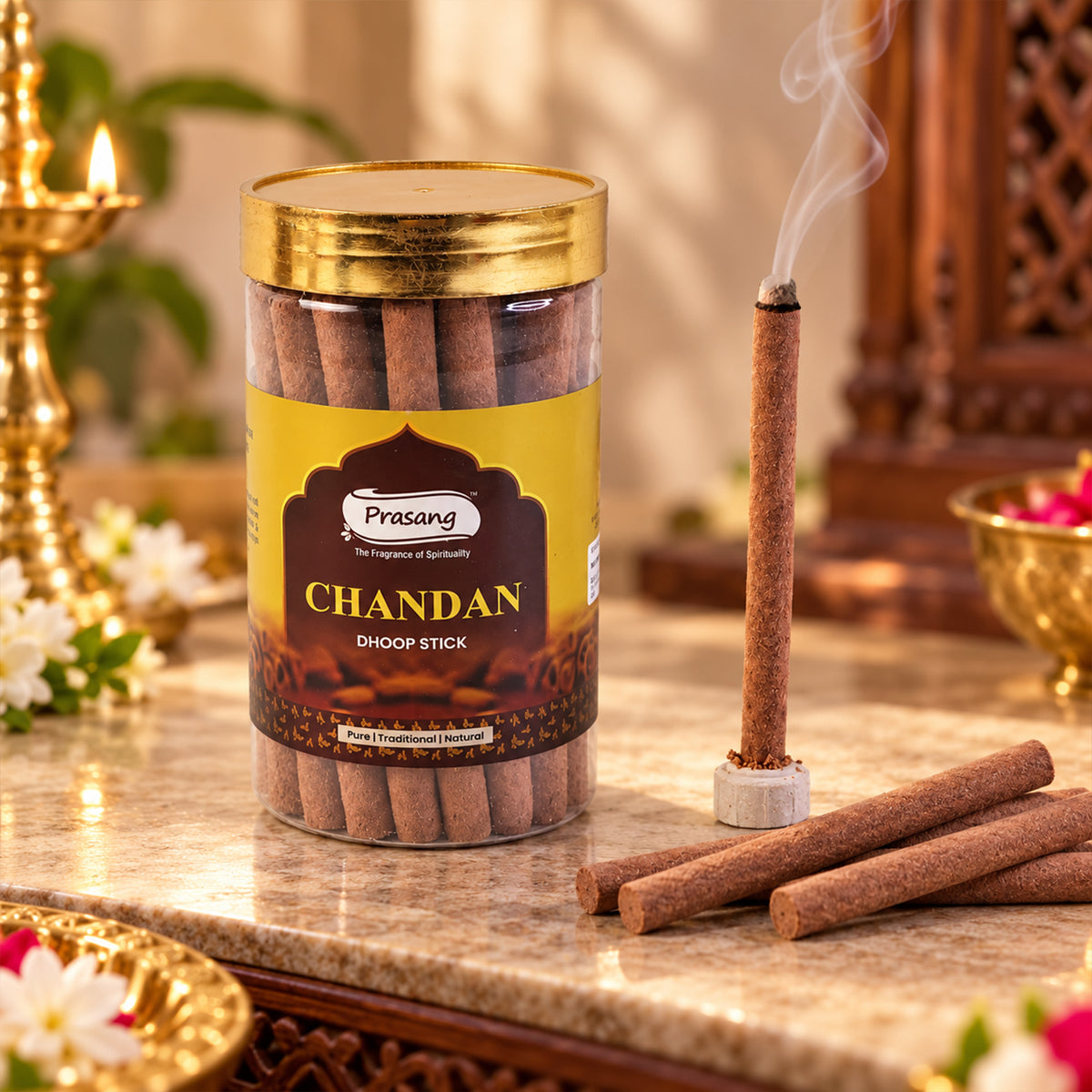 Chandan Dhoop Sticks Jar for Daily Puja Prayer and Home Fragrance Use (100 Gm)