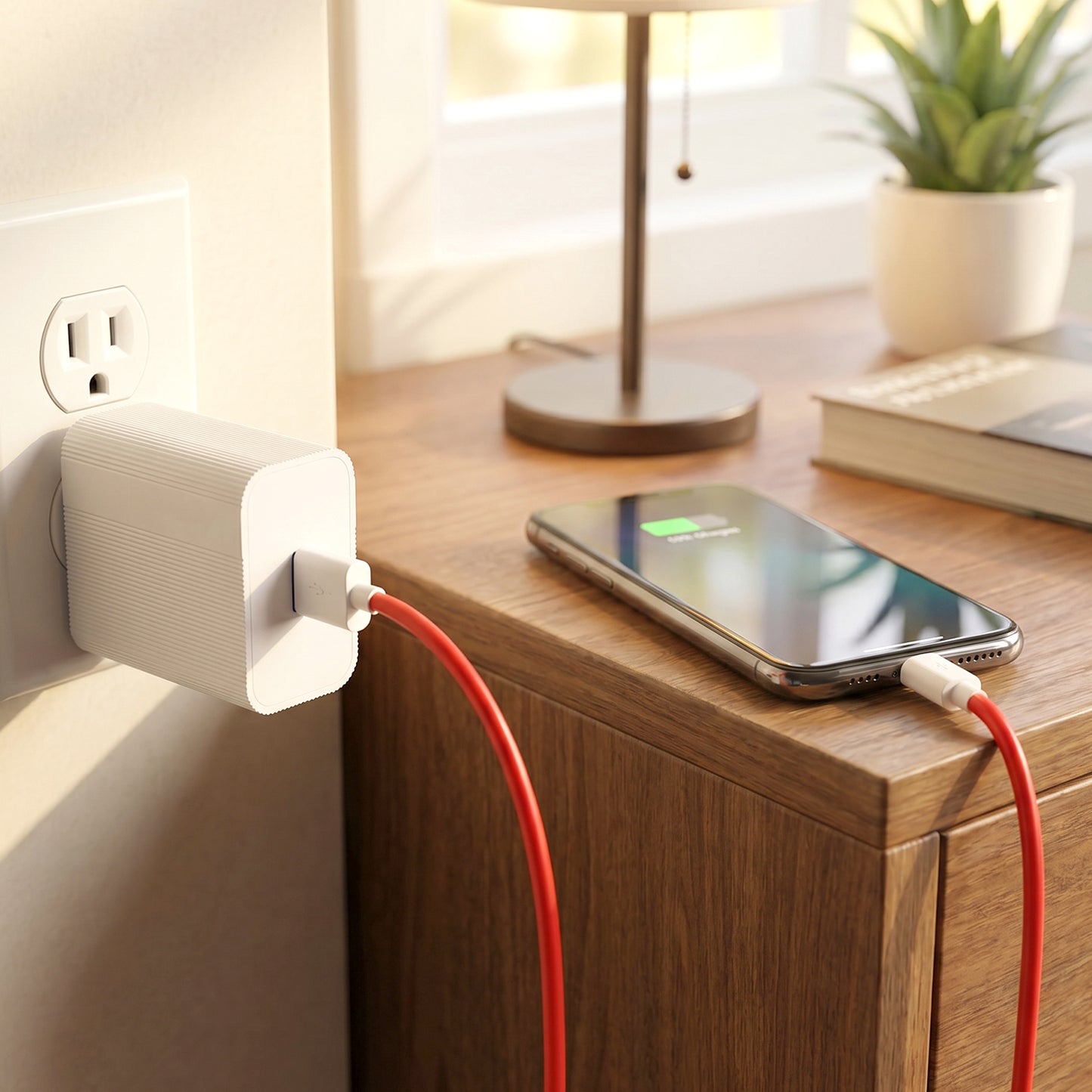 Side view of 68W charger adapter with ridged design