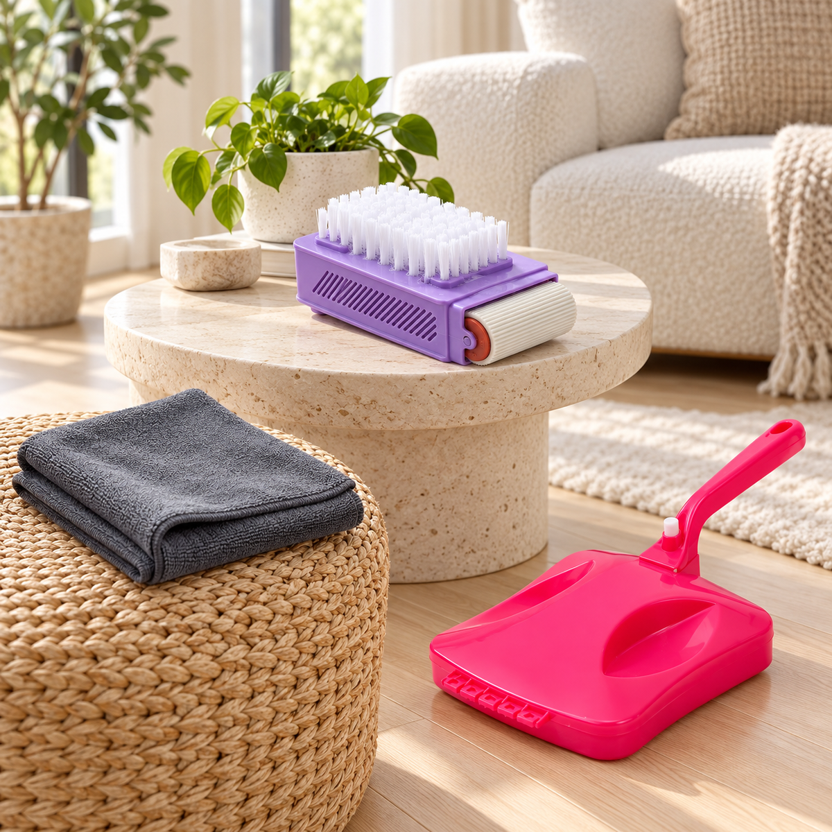 Smart Home Cleaning Combo – Floor Sweeper, Multi-Use Brush & Microfiber Cloth Set