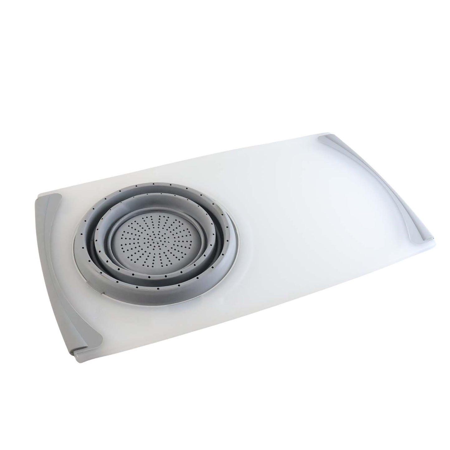2 in 1 Over-Sink Cutting Board with Built-In Collapsible Strainer (50 x 28 Cm)