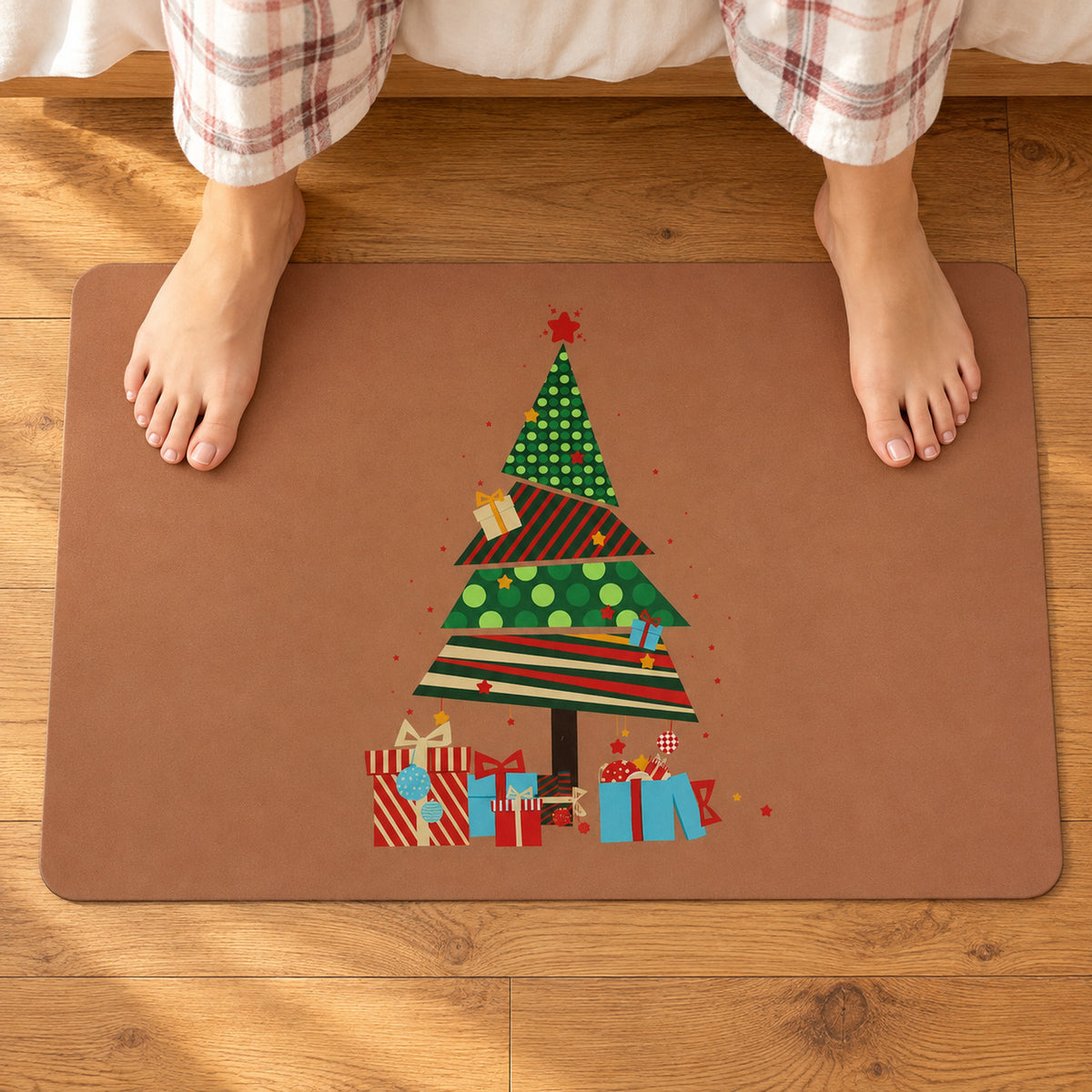 Christmas Tree and Gifts Floor Mat, Absorbent Anti-Slip Rug (1 Pc, 60x40 Cm)