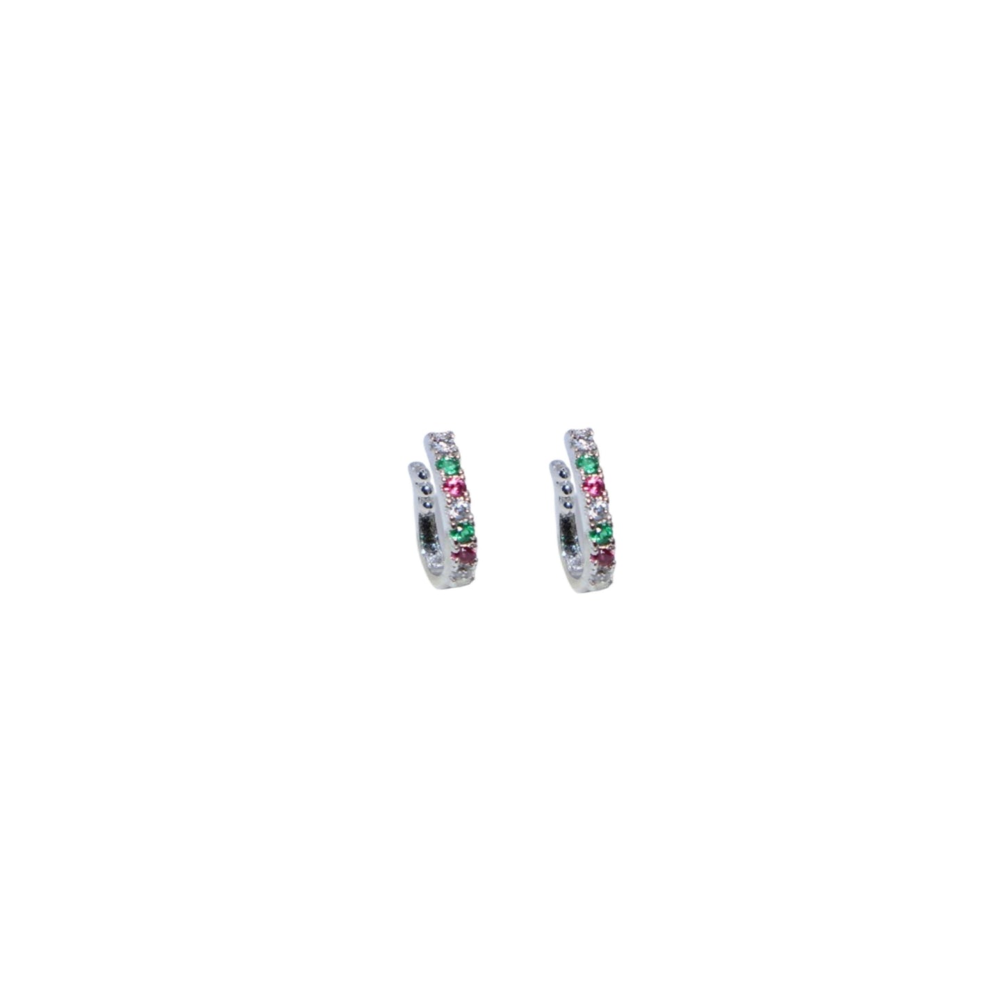 Silver Multicolor Stone Vertical Clip-On Nosepin for Women Combo Pack of 2