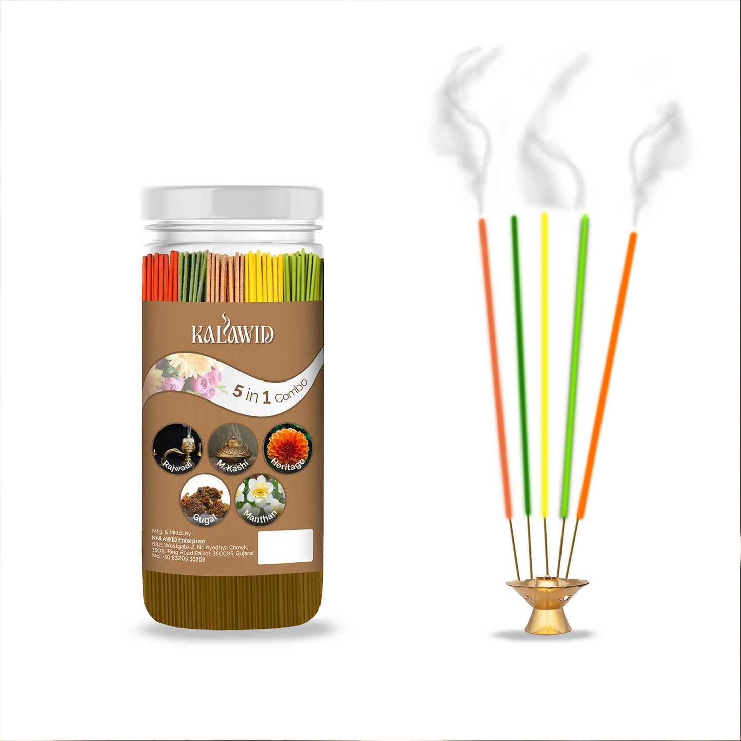 Premium Agarbatti 5 In 1 Combo with Rajwadi, Masalakashi, Heritage, Gugal, Manthan Fragrances for Long Lasting Aroma (400 Gm)