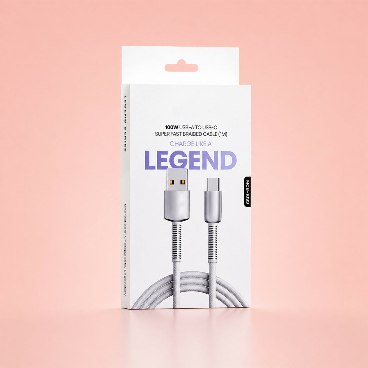 100W USB A to Type C fast charging cable front view