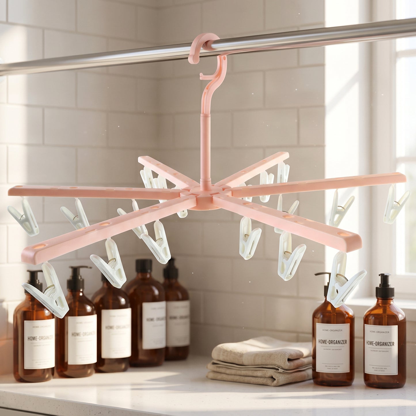 Foldable Clothes Drying Hanger with Clips, Plastic Multi-Clip Drying Rack (1 Pc)