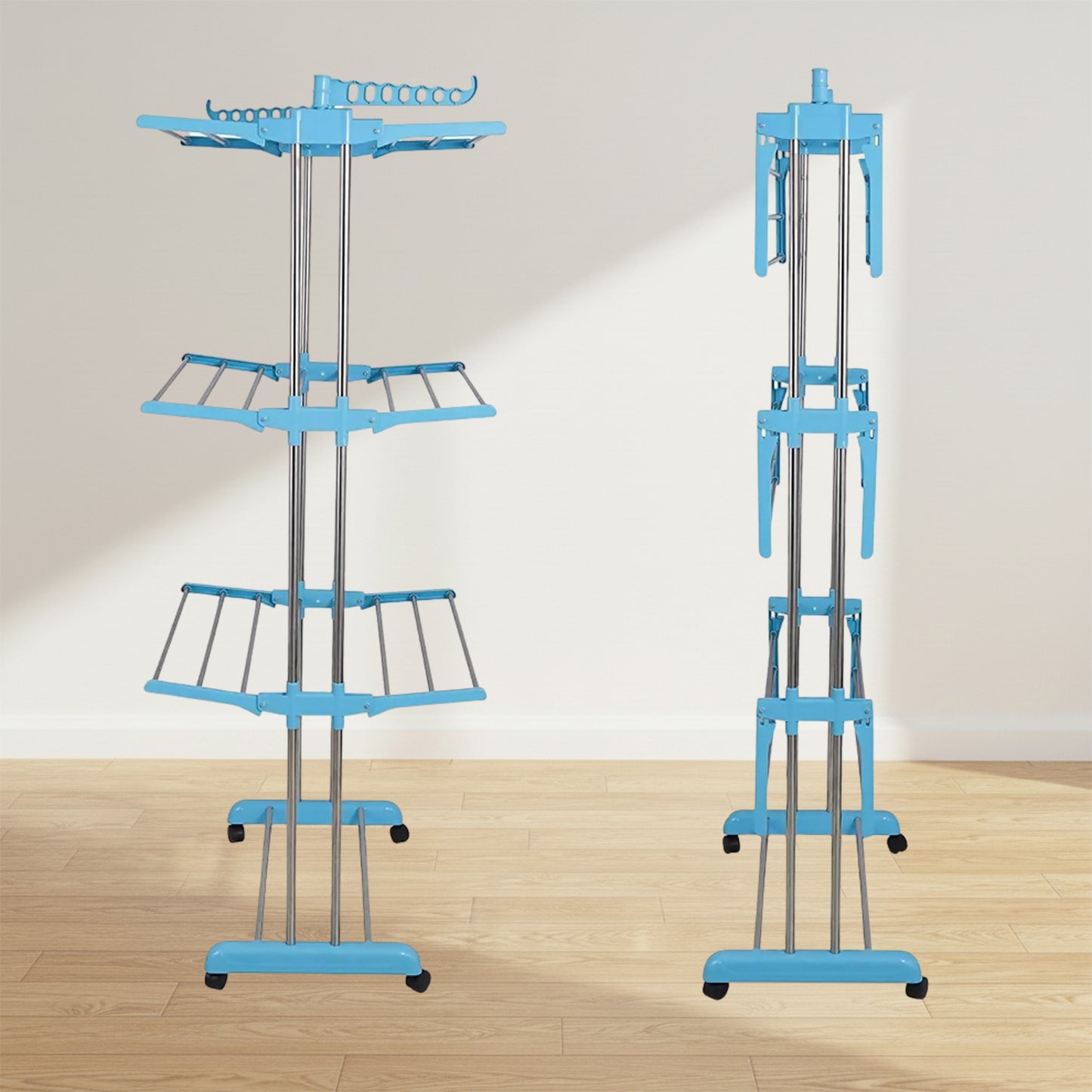 Foldable Cloth Drying Stand with Wheels | Multi-Layer Heavy Duty Clothes Rack for Indoor & Outdoor Use