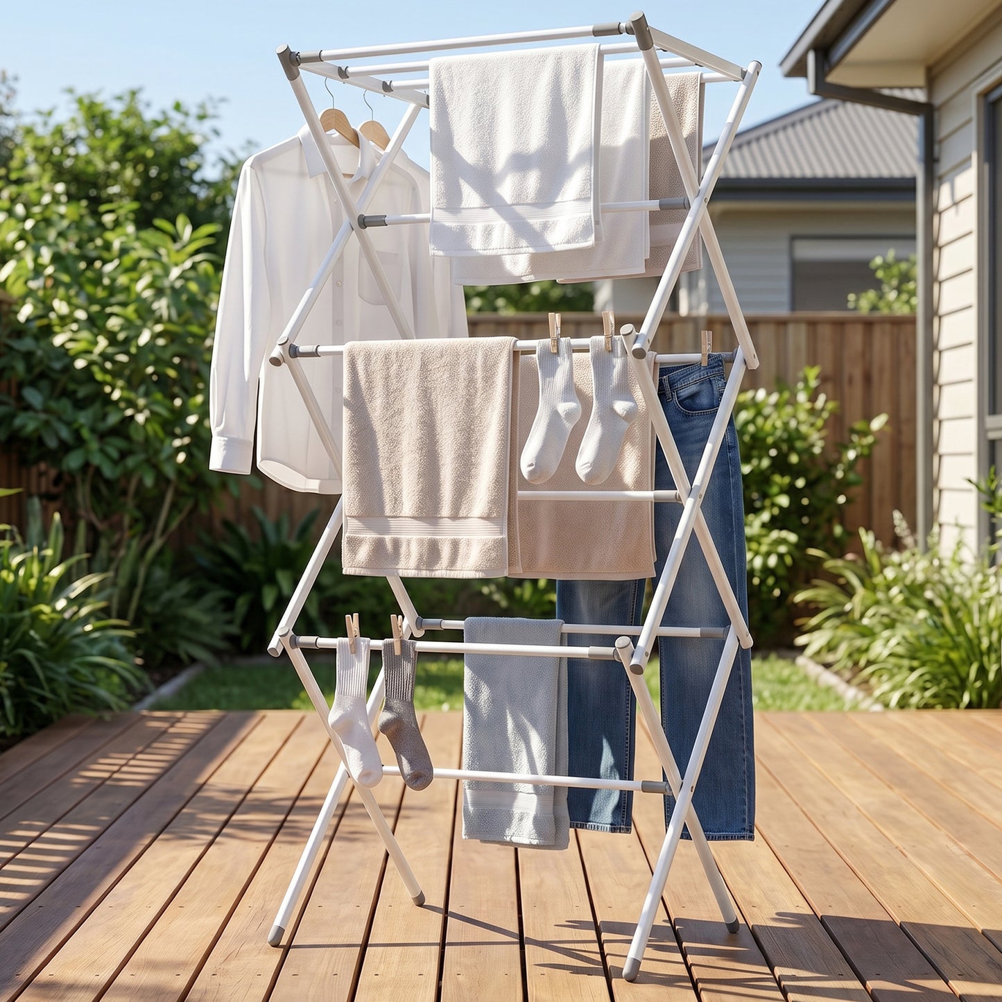 Metal Foldable Clothes Drying Rack Three Tier for Travel Use (1 Pc)