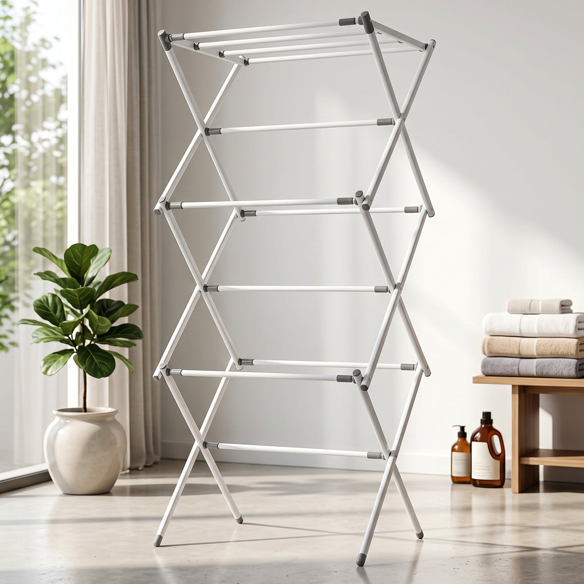 Metal Foldable Clothes Drying Rack Three Tier for Travel Use (1 Pc)