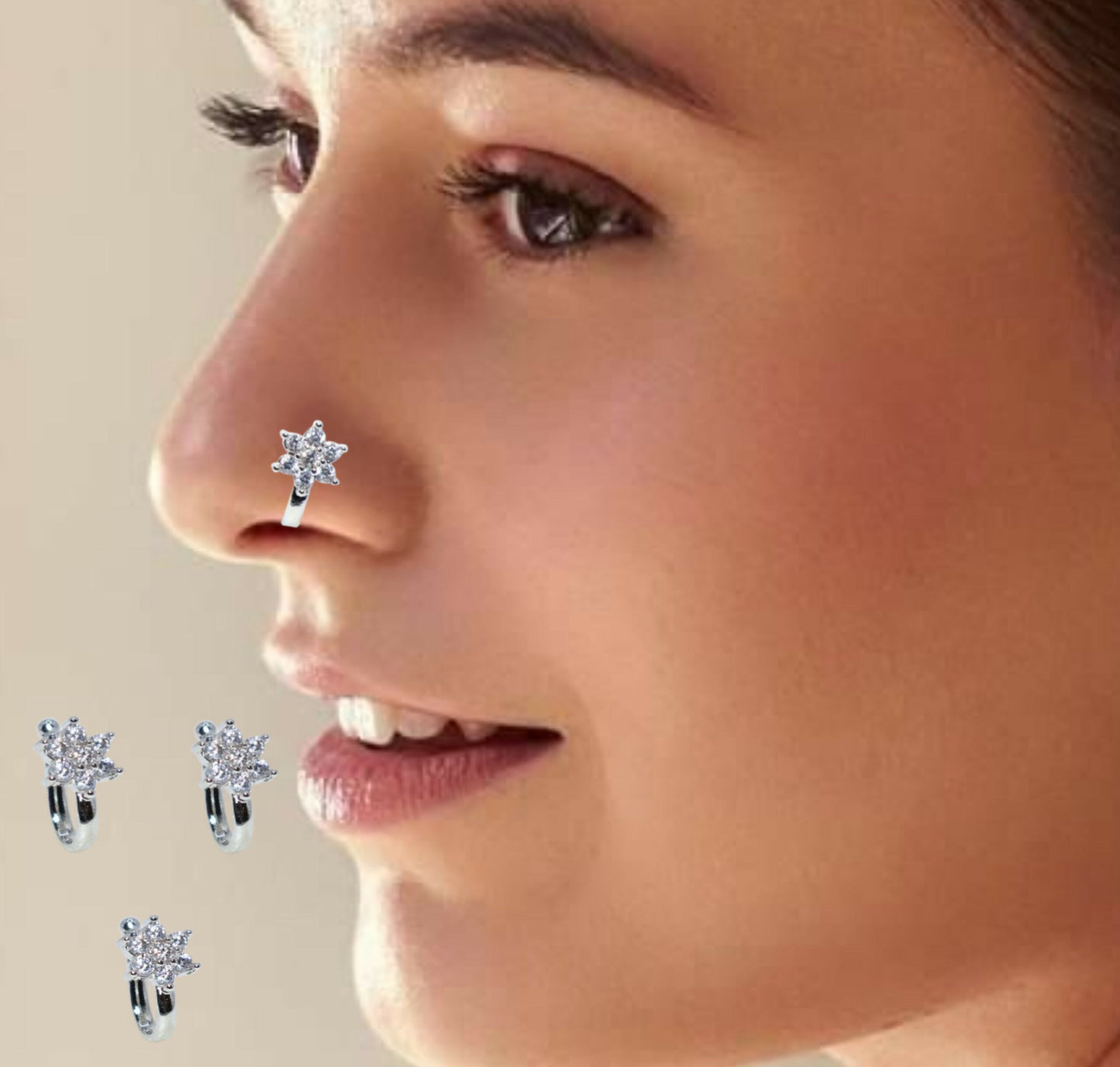 Non-Piercing CZ Stone Nose Clip/Press Nath | Multi-Design Combo Pack of 3