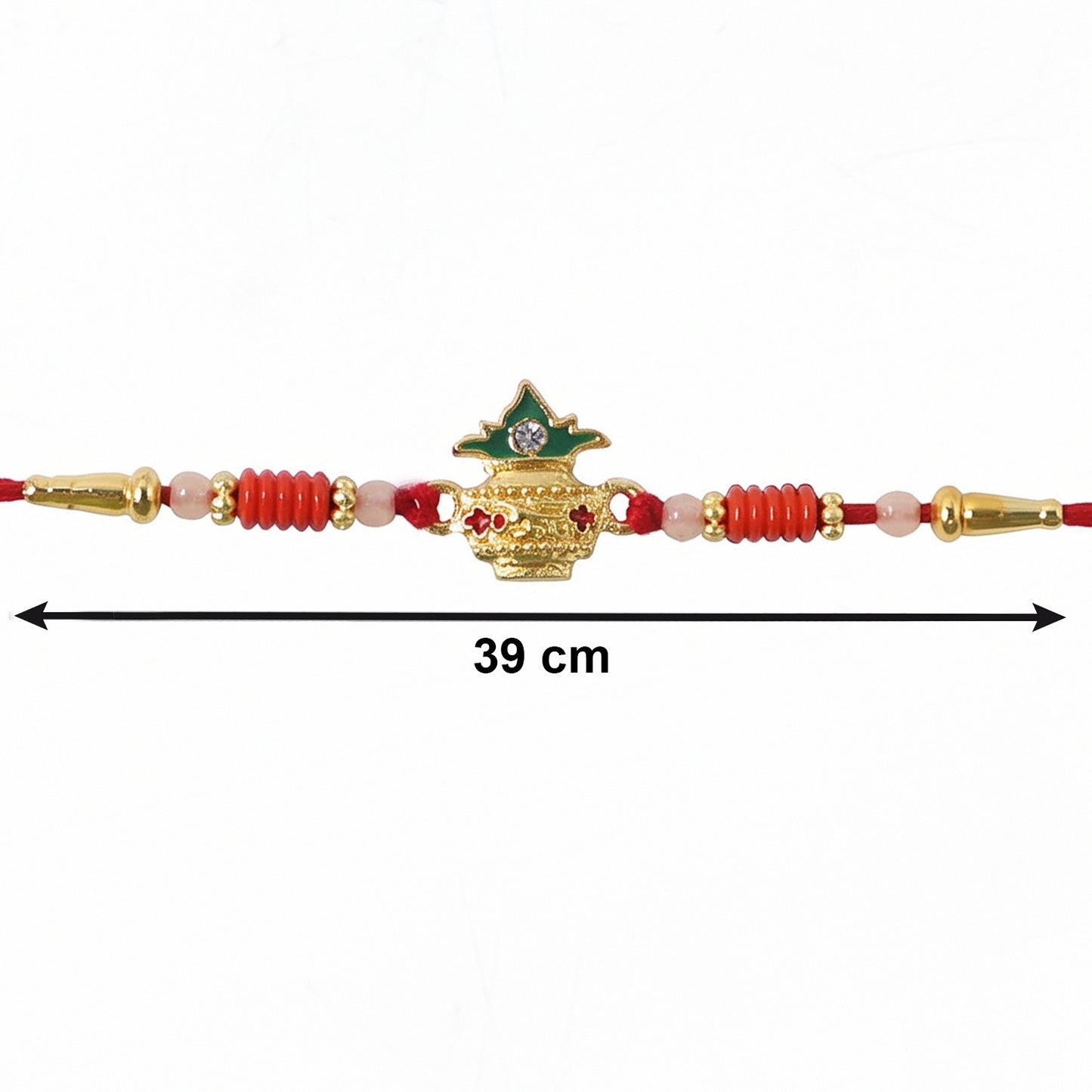 Top view of decorative Sacred Kalash Rakhi