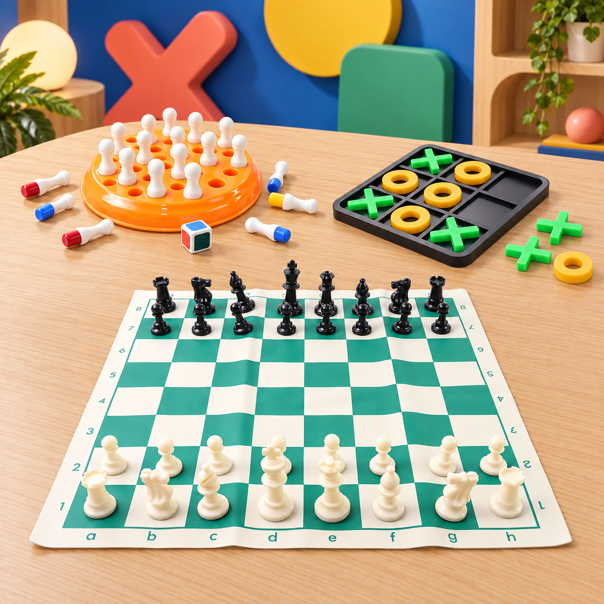3-in-1 Classic Board Game Combo – Chess, Tic Tac Toe & Peg Solitaire Game Set