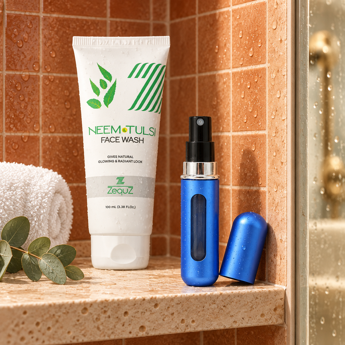Neem & Tulsi Face Wash with Refillable Travel Perfume Spray Bottle Combo