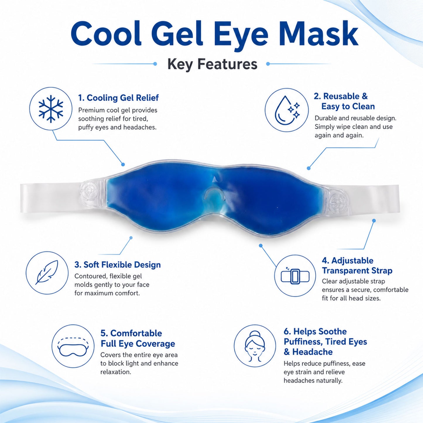 Small Blue Eye Mask Cooling Gel Mask for Relaxation Puffy Eyes Relief (1 Pc)