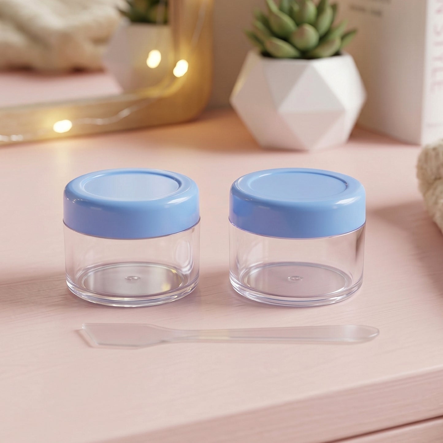 Empty Plastic Cosmetic Cream Jar Set with Spatula for Cream and Balm (2 Pc)