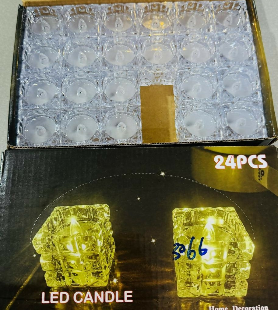 Set of 24 Square Crystal LED Tealight Candles | Battery Operated Flameless Decorative Lights | Warm Yellow Glow for Diwali, Pooja, Wedding, Home Décor, Parties & Festivals