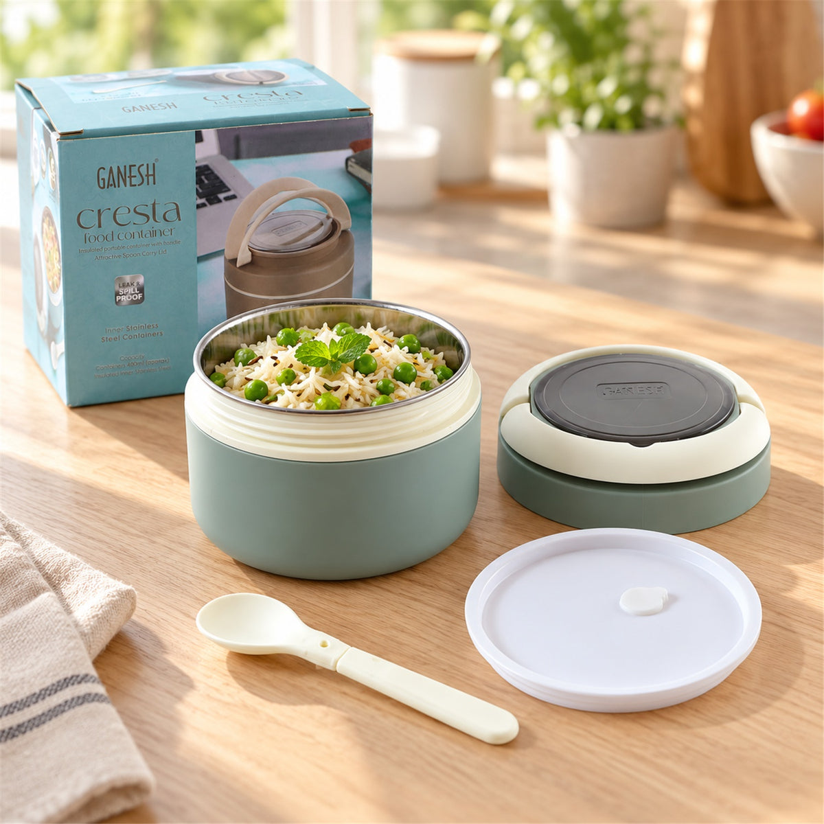 Insulated Lunch Box – Airtight, Leak-Proof with Spoon | Ganesh