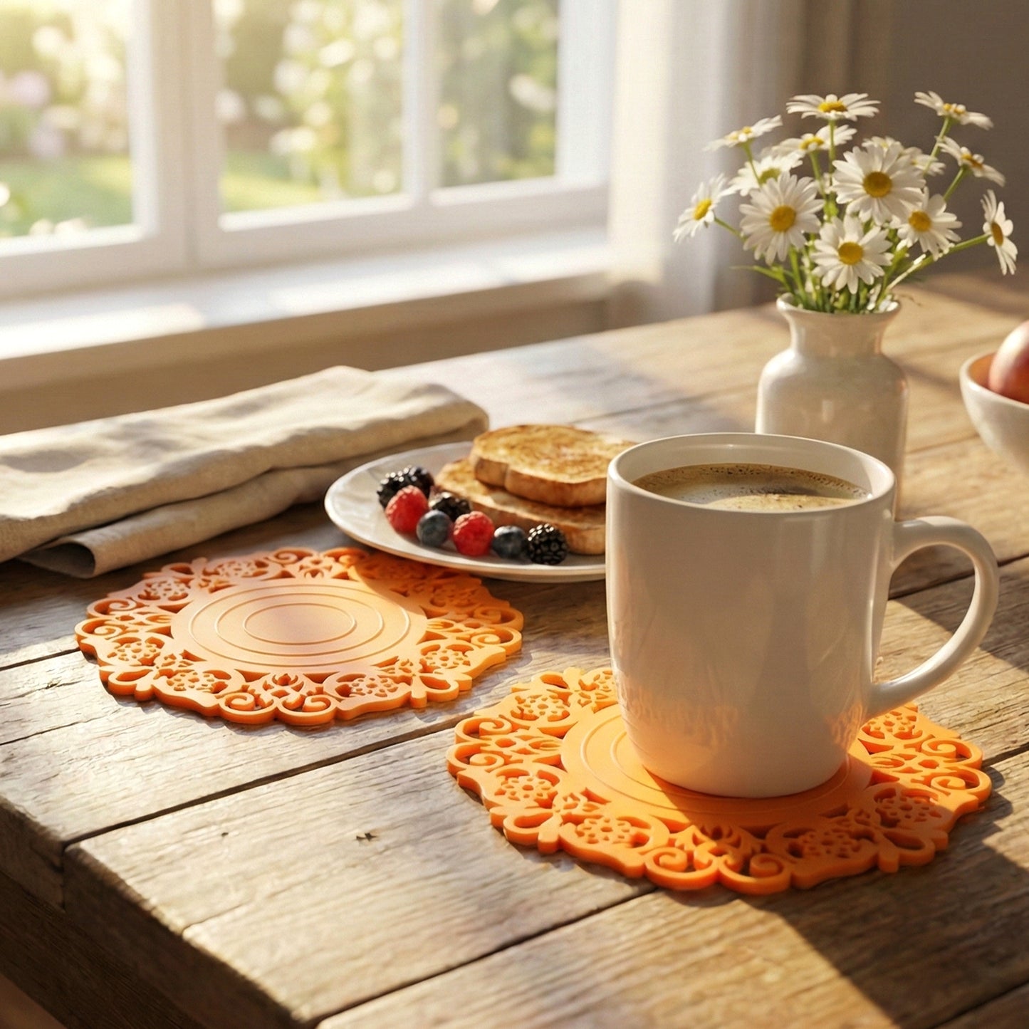 Heat-Resistant Decorative Hot Mat & Cup Coaster Set (10 cm, 2 Pc Set)