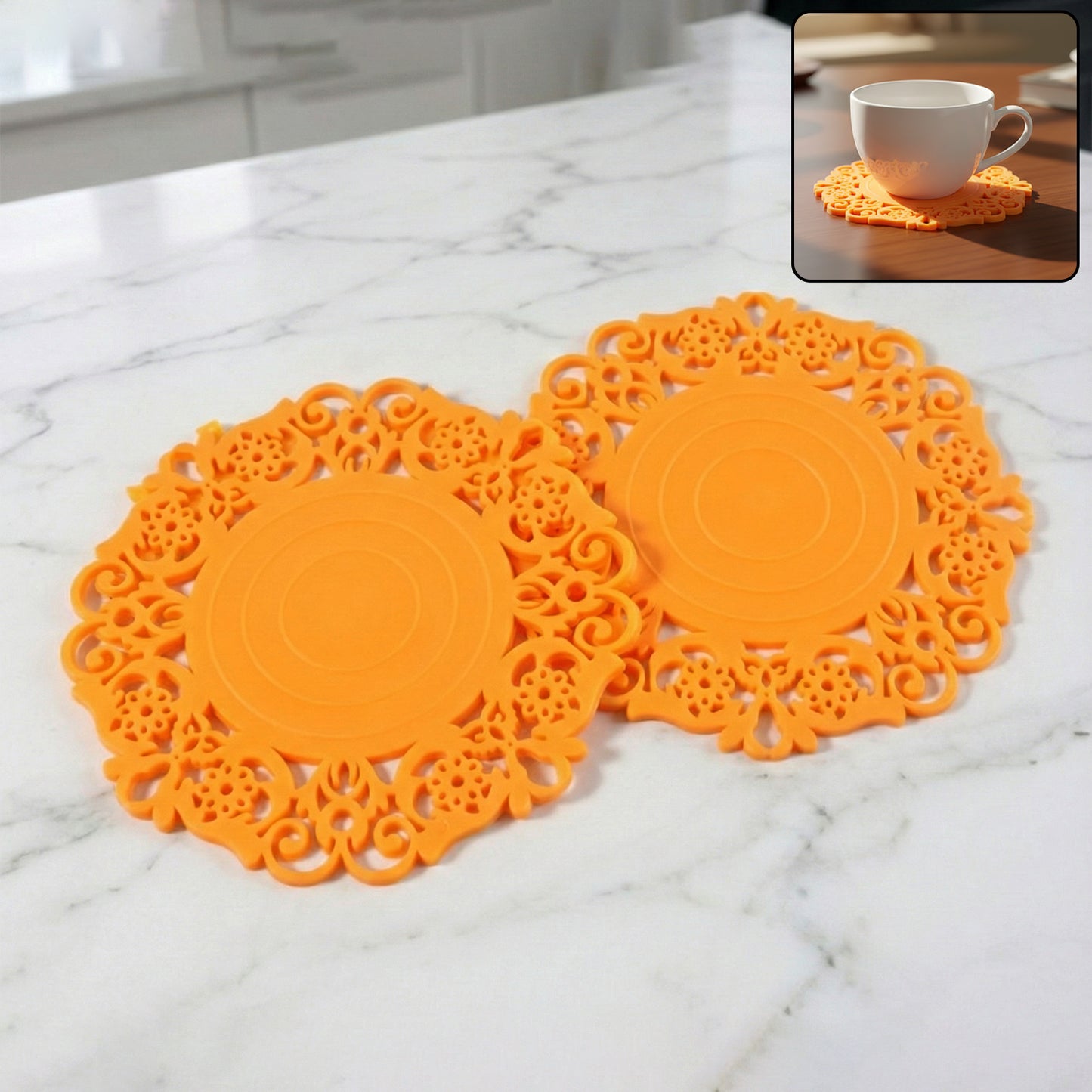 Heat-Resistant Decorative Hot Mat & Cup Coaster Set (10 cm, 2 Pc Set)