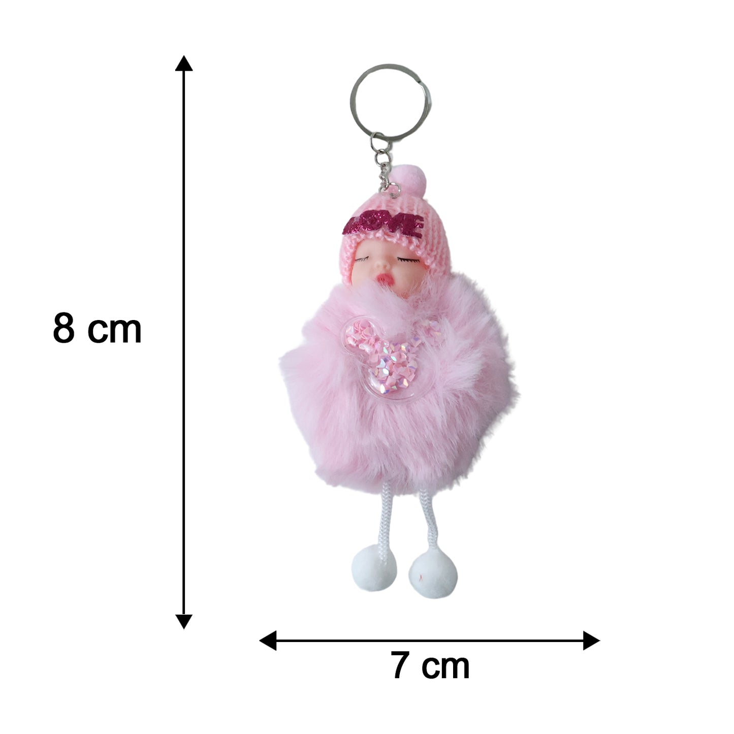 Size comparison of the cute doll plush keychain