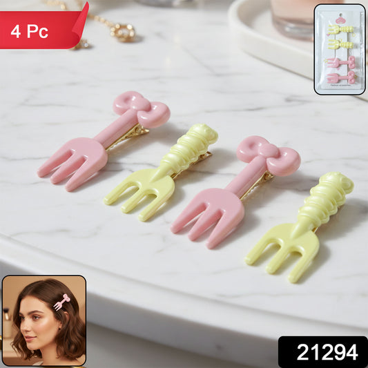 Set of 4 cute mini fork-shaped hair clips for girls and women