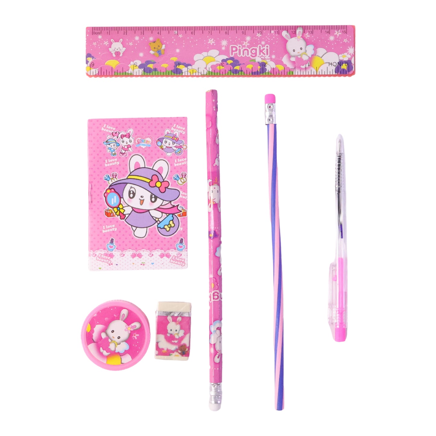 Complete pink school supply set for children