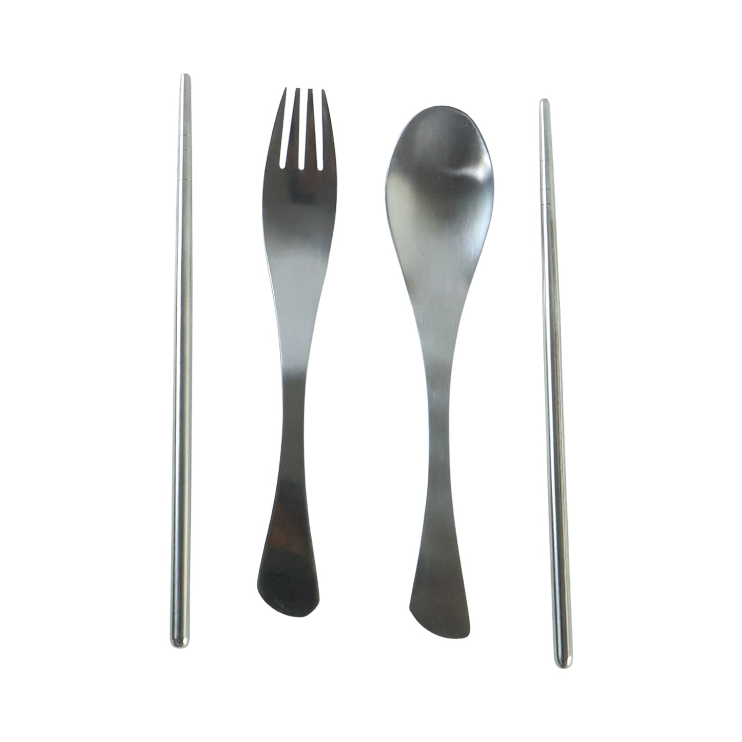 4-in-1 Portable Cutlery Set with Pouch, Steel Spoon Fork and Chopsticks (1 Set)