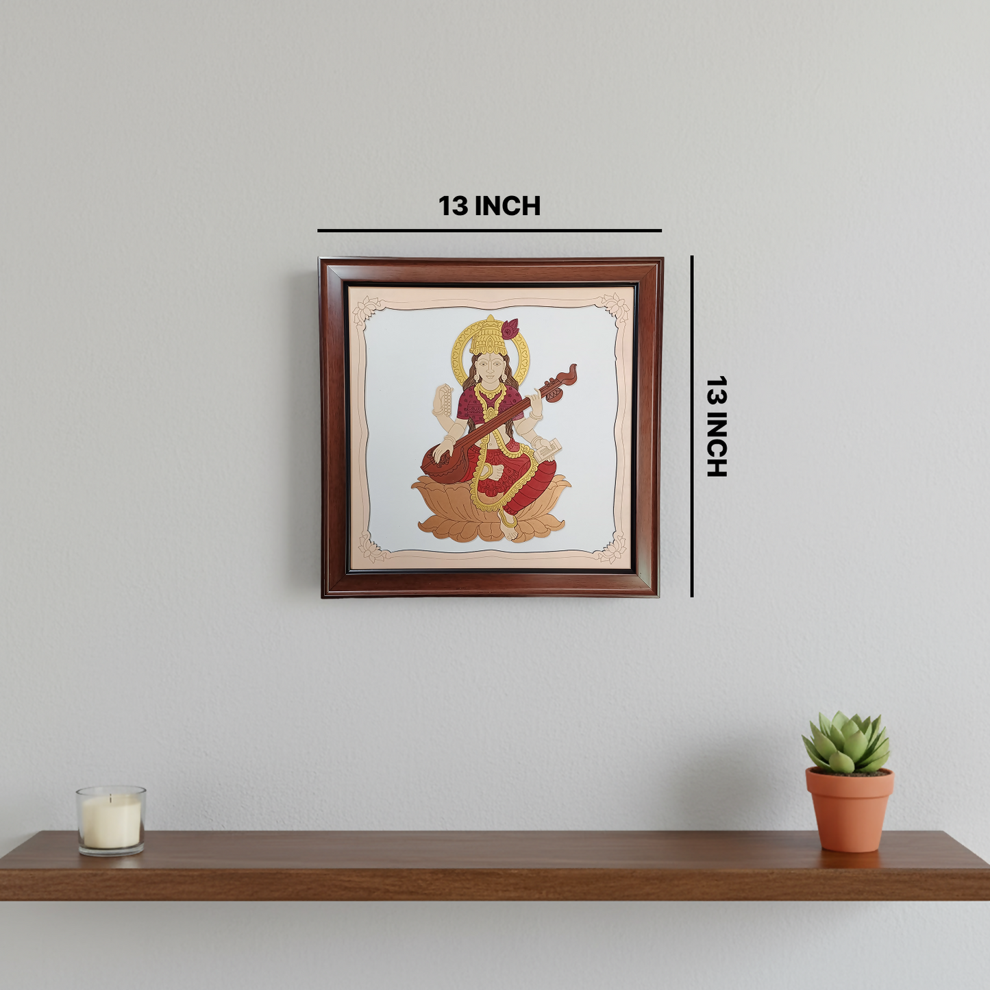 Goddess Saraswati Wooden Framed Wall Art | Handcrafted Hindu Religious Painting for Home, Office & Pooja Room | Premium Spiritual Decor