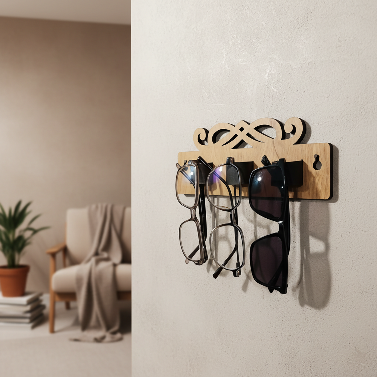 Wooden Sunglasses & Eyeglasses Holder Wall Mounted | Leather Glass Holder for Home & Office Décor