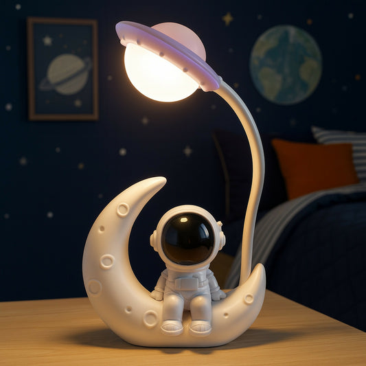 Astronaut Moon LED Night Lamp with Touch Control, USB Rechargeable