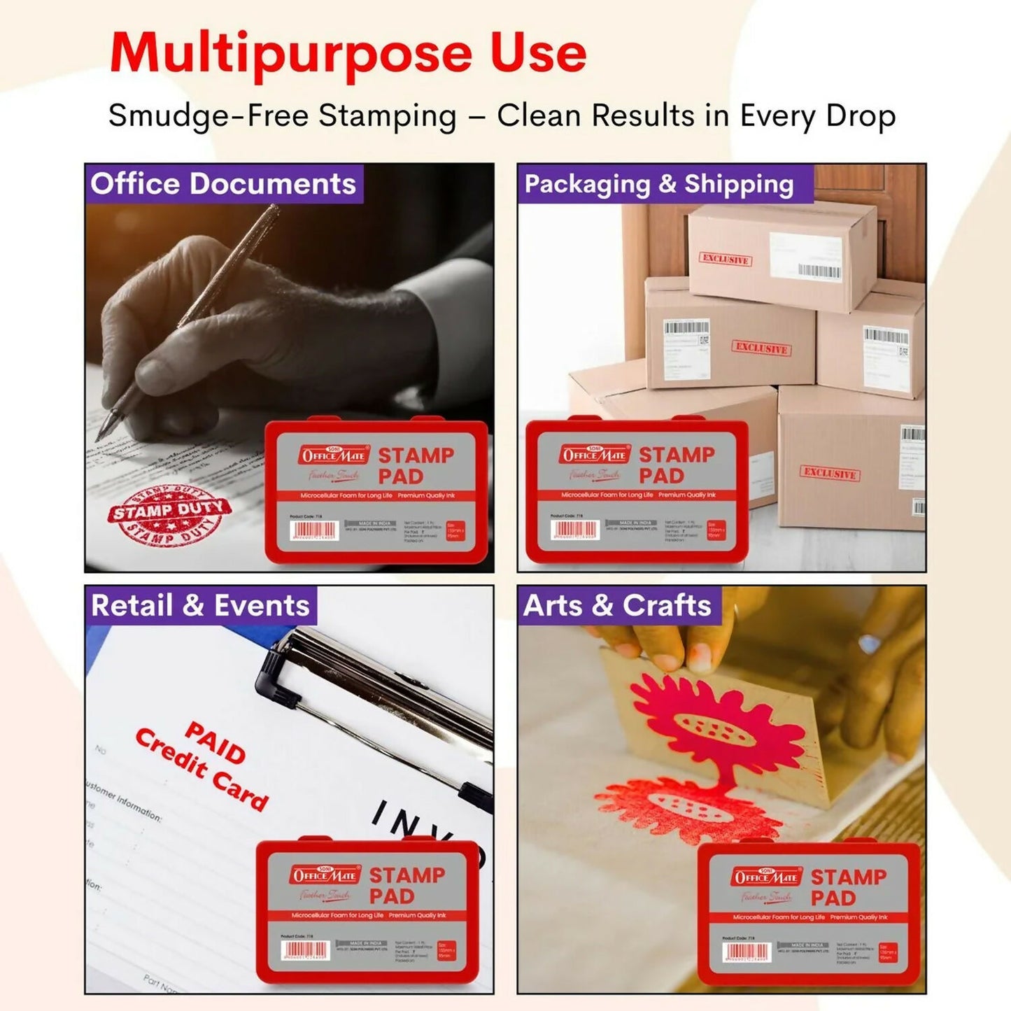 OfficeMate Red Stamp Pad – Premium Microcellular Foam, Long-Life Ink (108×65 mm)