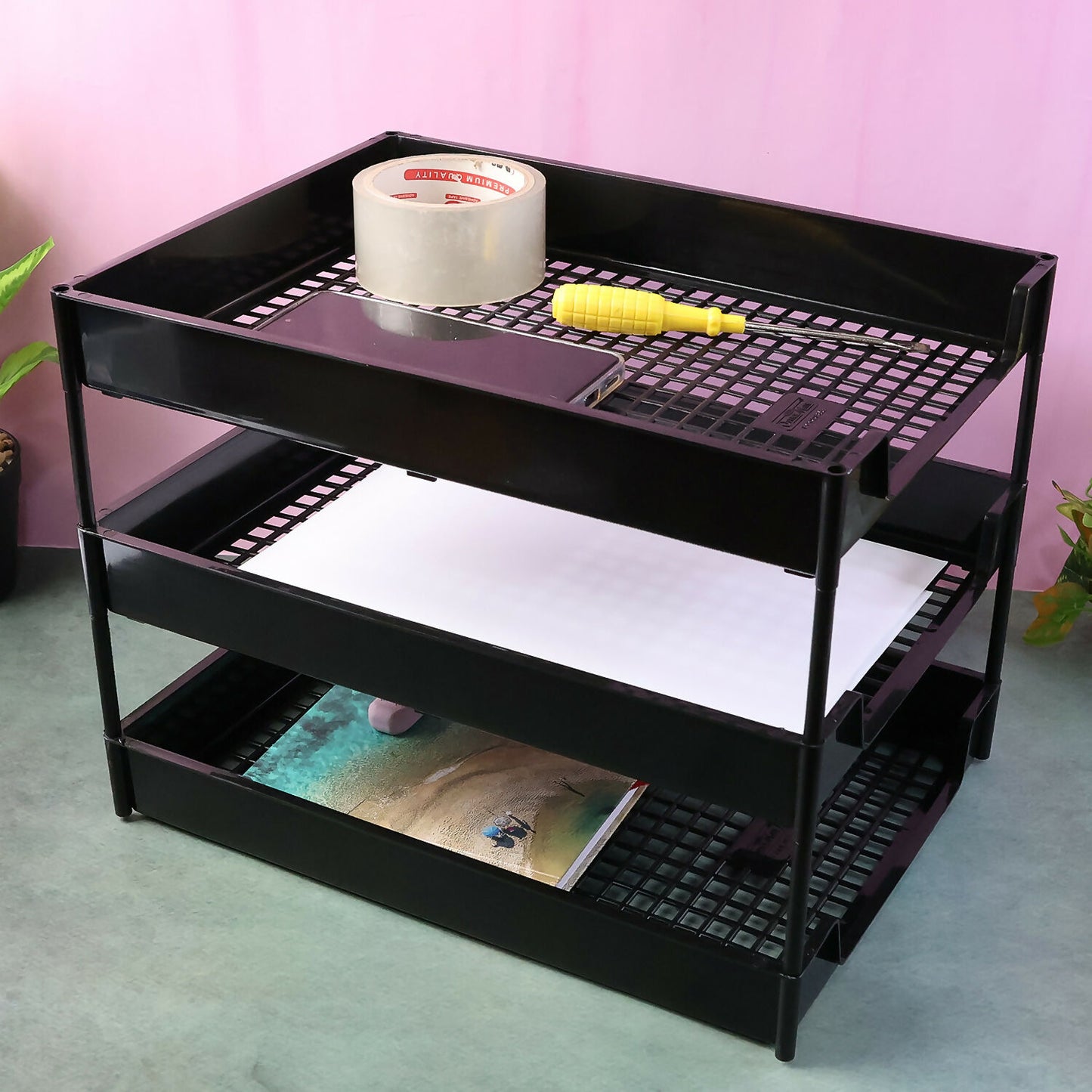 Office Mate 3-Layer Executive Document Tray | Durable Plastic File Organizer for Office (37.5 cm x 27.5 cm x 25.5 cm)