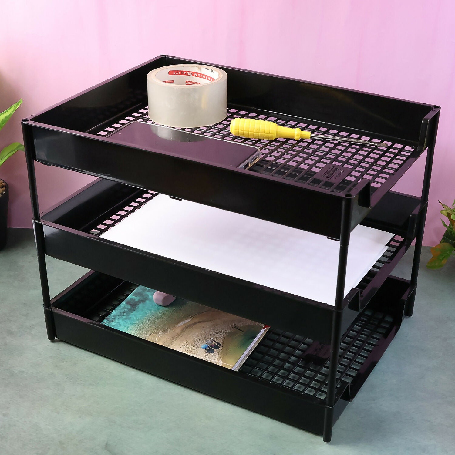 Office Mate 3-Layer Executive Document Tray | Durable Plastic File Organizer for Office (37.5 cm x 27.5 cm x 25.5 cm)